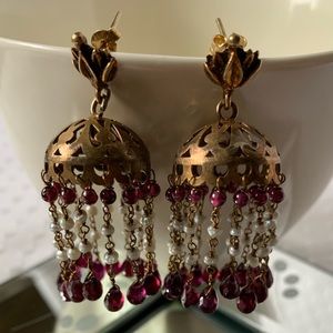 Exquisite brass/sterling/glass/pearl earrings